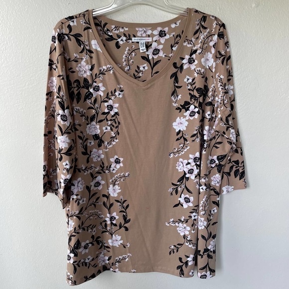 Isaac Mizrahi Taupe Tan Floral V Neck Pullover size 2X - Picture 10 of 10